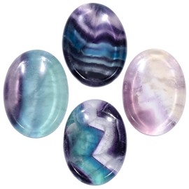 SUNYIK Oval Shaped Polished Crystals Thumb Worry Stones, Pocket Palm Healing Stone for Anxiety and Stress Relief Pack of 4, Fluorite