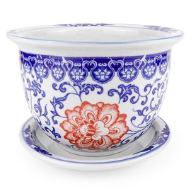 YOLUFER Ceramic Flower Pots with Drainage Holes and Drainage Tray Ceramic Planter for Indoor and Outdoor Plants