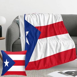 Puerto Rico Flag Throw Blanket 50x40 Inch, Flag Lightweight Soft Microfiber Throw Blanket with 18x18 Inch Pillowcase Perfect for Bed and Sofa