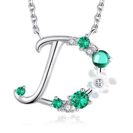 VIKI LYNN Initial Necklace for Women 925 Sterling Silver Letter Pendant Necklace D with Flower Green Cubic Zirconia Mother’s Day Anniversary Graduation Charm Jewelry Gift for Women, Mom, Wife, Friend