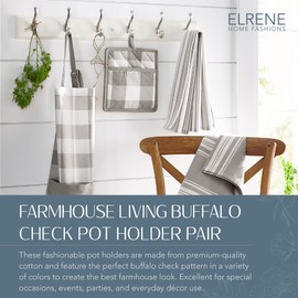 Elrene Home Fashions Farmhouse Living Buffalo Check Pot Holder Pair, 8" X 9", Gray/White 2