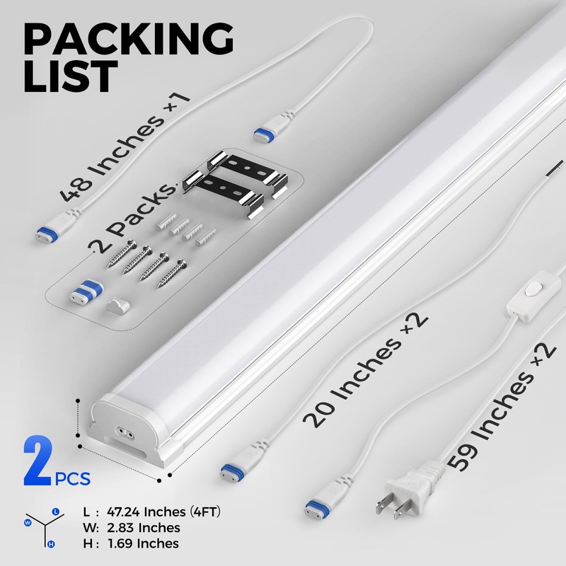 Barrina LED Shop Lights for Workshop 4FT, 5000K Daylight White,