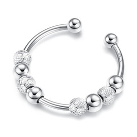 Kakonia 925 Sterling Silver Anxiety Rings for Women Adjustable Open Bead Rings Fidget Spinner Rings Thumb Rings Stress Reliever Rings with Rotatable Beads for Women Girls Jewellery Gifts