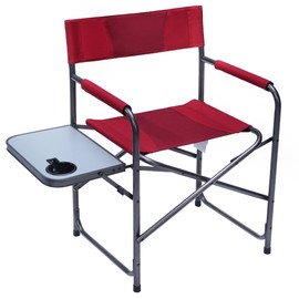 PORTAL Portable Compact Steel Frame Director’s Side Table Lightweight Oversized Chair for Outdoor Camp Fishing Picnic Lawn, Support 225lbs, Red