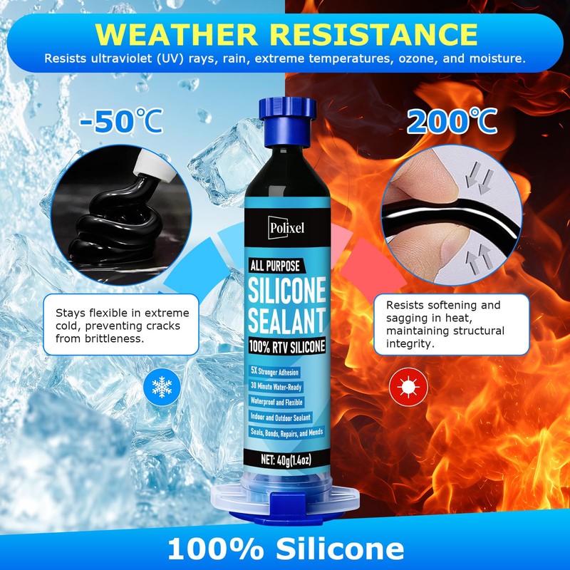 POLIXEL RTV Silicone Sealant Adhesive, 100% Silicone Waterproof Caulk Strength