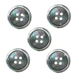 Shell Buttons, Shellfish, Single Sided, Black Butterfly Shell Shirt Button, 4 Hole Buttons, Black, Set of 5 [0.8 inch (20 mm)] Sparkling Puffy Round B-091