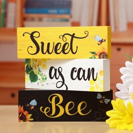 Sign Sunflower Tiered Tray Decor Tabletop Centerpiece for Summer Home Sweet as Can Trays Signs MDF Wood Sign Sunflower Gifts for House Kitchen Decor Wood Blocks Rustic Farmhouse Decor