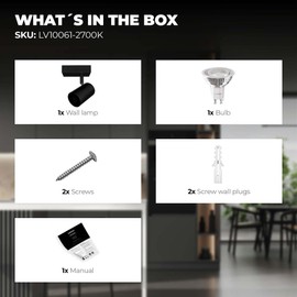 Ledvion LED Ceiling Spotlight Black 1-Light, Dimmable, 5W, 2700K, Tilt, GU10 Socket, Surface Mounting, Black Lamp, Rectangle Lamp, Lighting, IP20, GU10 Socket, Includes GU10 Lamp