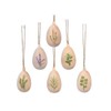 Gisela Graham set of SIX hanging Easter Wood Decorations 5cm - Natural Mini 3D Eggs with herb design