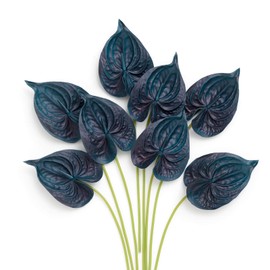 Ling's Moment Anthurium Artificial Flowers, 8pcs Faux Anthurium Stems, PU Foam Greenery Plant for DIY Wedding Bouquets Centerpieces Arrangements Bridal Shower Party Home Decorations, Navy Blue