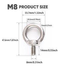 Pack of 5 Eye Bolts M8, Stainless Steel Eye Bolt, Eye Bolt, Ring Bolts for Attaching Hanging Ornaments, Flower Pots, Swing Stands, etc