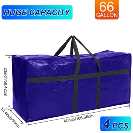 Windyun 4 Pcs Extra Large Storage Bags XL Storage Bags Heavy Duty Moving Totes Moving Boxes for College Foldable Duffle Totes for Travel Clothes Bedding Supplies(57 Gallon,Navy Blue)