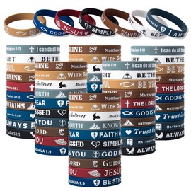 Moickoko 60 Pieces Bible Verse Bracelets for Women Men Inspirational Christian Silicone Bracelet Bulk Silicone Bible Verses Wristbands Religious Gifts