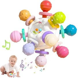 Sonajero Mordedor Montessori para Bebés, Juguete Sensorial Educativo con Chupón Dental, Alivia Dolor de Encías de Dentición Regalo Masticar Ideal para