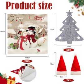 Pack of 12 Cutlery Holders Christmas Felt Christmas Tree Grey + 20 Pieces Christmas Napkins Snowman Couple, Table Decoration Christmas, Christmas Tree Cutlery Bags for Christmas Table Decoration Party