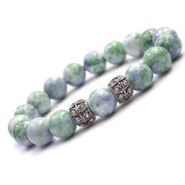 Damenarmband aus blau und grün rekonstituierten Jade-Perlen und Zentralperlen mit Kristallen