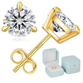 KRKCLIFE Moissanite Earrings, 2.0CT 14K Gold Sparkly Lab Created Diamond Earring, 925 Sterling Silver, D Color VVS1, 3 Prong Setting Hypoallergenic Studs Jewelry for Women Men