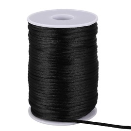 3mm 55Yards Nylon Satin Cord Black Bracelet String Wind Chime Cord Replacement for Necklace Jewelry Making Chinese Knot Macrame Waxed Trim Cord Multi-Use Silk Cord for Braided Beading, Lanyards, Craft