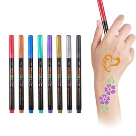 Canollo Pack of 8 Tattoo Pens, Glitter Tattoo Children's Tattoo Pens Set, Temporary Tattoo Markers for Adults and Children, Body Painting, Tattoo Pens, Waterproof