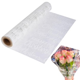 SULOLI 100 Ft x 32 In Christmas Cellophane Wrap Roll - Xmas White Letter Cellophane Wrap for Christmas Gift Baskets Flowers Party Decoration
