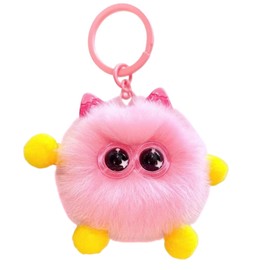 HICIVI Cute Rex Rabbit Fur Fluffy Ball Keychain Soft Plush Monster Charm for Bags Keys Adorable Vibrant Detailed Fuzzy Key Ring 6cm (Pink)
