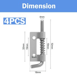 304 Stainless Steel Spring Pin Loaded Locking Latch Pack of 4 - Compact Latch Lock Left Made of 304 Stainless Steel for Doors, Cabinets or Containers, Sliding Bolt Stainless Steel, Rustproof and