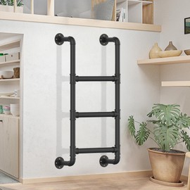 3-Rung Wall Mounted Metal Step Ladder, Basement Window Well Egress & Fire Emergency Escape Ladder, for High Entrance Attic Egress, Bunk Bed Climbing (355LBS Load Capacity, Matte Black)