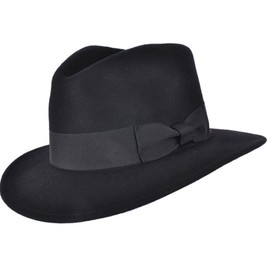 Black Felt Fedora Crushable 100% Wool Cowboy Hat (61cm XL XLarge 61 cm)