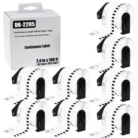 GREENCYCLE 8Rolls 2-3/7" x 100' Continuous Paper Tape DK-2205 For Brother QL Label Printer