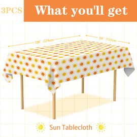 OTTPOOM 3 Pieces Boho Sun Birthday Party Tablecloths First Trip Around The Sun Birthday Waterproof Plastic Table Cover for Sunshine Baby Shower Decorations Supplies, 108 X 54 Inch