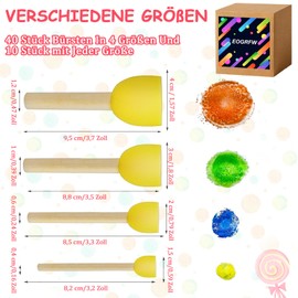 EOGRFW Pack of 40 Sponge Brushes, Foam Brushes, Round Sponges Brush Set, Sponge Dab Brush, Foam Dabbing Brush with Wooden Handle, Sponge Brush Set for Painting, Crafts, DIY, 4 Sizes, Yellow