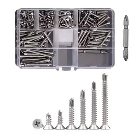 SYDARSYN 126 Pieces M4.2 Self-Tapping Stainless Steel Self Drilling Screw Phillips Flat Head Tek Screws Drilling Screws Kit Set