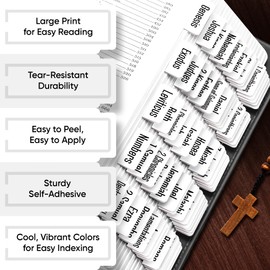 EssexWares – White Solid Color Bible Tabs for Old and New Testament, 80 Large Print Tabs for Bible Study, Water-Resistant and Durable Bible Index Tabs for Women and Men - 1.7" Wide