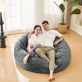 Bean Bag Chairs for Adults - 4' Memory Foam Furniture BeanBag Chair - Big Sofa with Soft Micro Fiber Cover - Round Fluffy Couch for Living Room Bedroom College Dorm - 4 ft, Grey