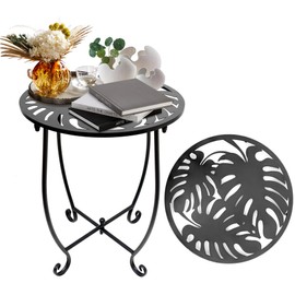 Outdoor Side Table for Small Spaces, Versatile 14 Inch Round Metal End Table for Patio Balcony Yard Porch Garden Bedside, Anti-Rust and Waterproof Accent Table for Indoor Outdoor Use, Easy Assembly