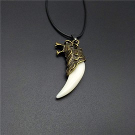 Wolf Tooth Necklace for Women Men Wolf Head Totem Pendant Necklace Adult Ceremony Graduation Gift Jewelry, Zinc, No Gemstone