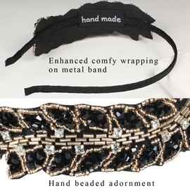 Goddess Black Gold Rhinestone Leaf 0.25" Vintage Style Headband