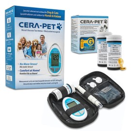 Cera-Pet Blutzuckermessgerät für Tiere I Geeignet für Hunde und Katzen I Vorteilspack: Zusätzlich 50 Blutzuckerteststreifen und 50 Lanzetten im Sparpaket