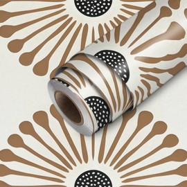 HOMETITUTE Brown Geometric Wallpaper Peel and Stick Retro Fan Pattern Contact Paper Vinyl Wall Paper Stick 17.7" x 118.1" Self Adhesive Wall Covering for Bedroom Cabinets Decor
