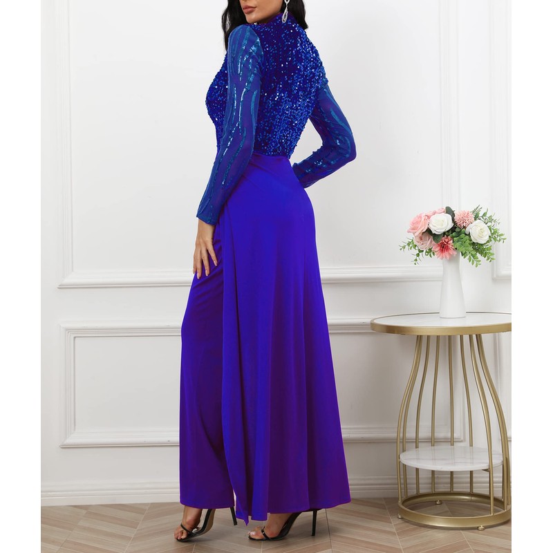 IWFEV Fashion Plain Full Length Patchwork Overlay Sequins Women's Jumpsuit
