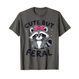 Cute But Feral Teen Raccoon Pink Bow Girls Kid Raccoon T-Shirt
