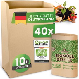 Organic Bin Liners, 10 L, Pack of 40, Organic Bin Liners with Optimal Strength and Durability, Compostable Bin Liners, the Sustainable Disposal Solution for Catering and Household