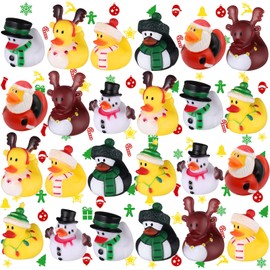 24 Pcs Christmas Rubber Ducks in Bulk Party Favors Assorted Ducks for Christmas Holiday Goodie Bag Fillers Baby Showers Toys Decoration Gift (Cute Style)