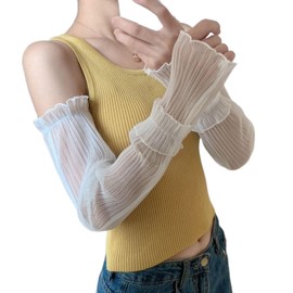 Sugge UV Protection Arm Cover, Ice Silk Arm Cover, Women's Arm Cover, Cool Touch, Summer, Cool, Sweat Absorbent, Quick Drying, Breathable, Loop, Stretchy, Easy to Put on and Take Off, Comfortable,