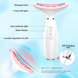 Facial Massager -7 Color Red-Light-Therapy for Face and Neck for Wrinkles, Double Chin, Vibrating Facial Massager with Thermals (White2)