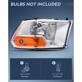 Nilight Headlights Assembly for 2009 2010 2011 2012 Dodge Ram 1500 2500 3500 Dual Beam Model, OE Headlamp Replacement(NOT for Quad Beam Model)