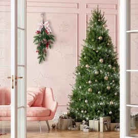 LIUCOGXI Christmas Teardrop Swag Wreath with Pine Cone and Artificial Red Berry and Ribbon Bow for Front Door Wall Hanging Farmhouse Home Decoration Ornaments