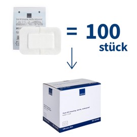 ABENA Sterile Waterproof Wound Dressing, 6 x 7 cm, Sterile Plaster, 4-Ply Individually Packed, Absorbent, Breathable and Skin-Friendly