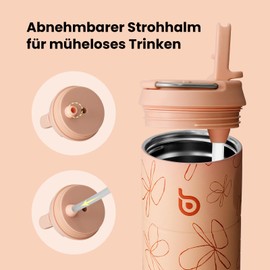 bottlebottle Stainless Steel Drinking Bottle with Straw, 500 ml, Leak-Proof Sports Water Bottle, Ideal for School, Office, Hiking and Excursions, BPA-Free (Yellow Flowers)