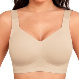 Jouica Soft Sleep Wirefree Bras for Women Full Coverage No Underwire Wireless Bras Comfortable Sports Bras for Sagging Breasts Padded Plus Size Bra,Nude,Mediano